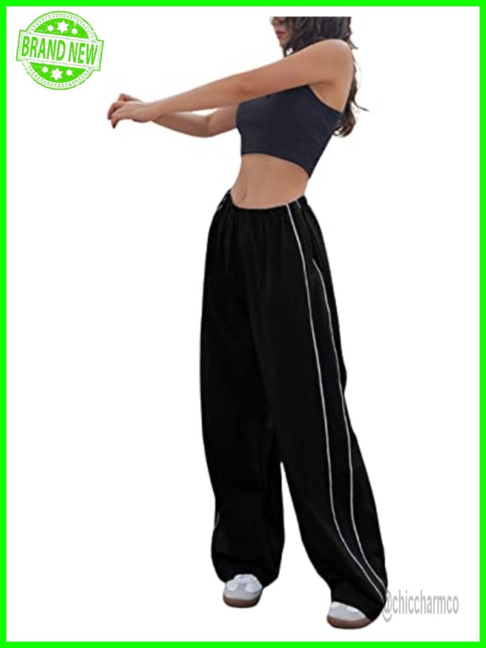 Wide Leg Track Pants Slouchy Stripe Jogger Sweatpants Pockets